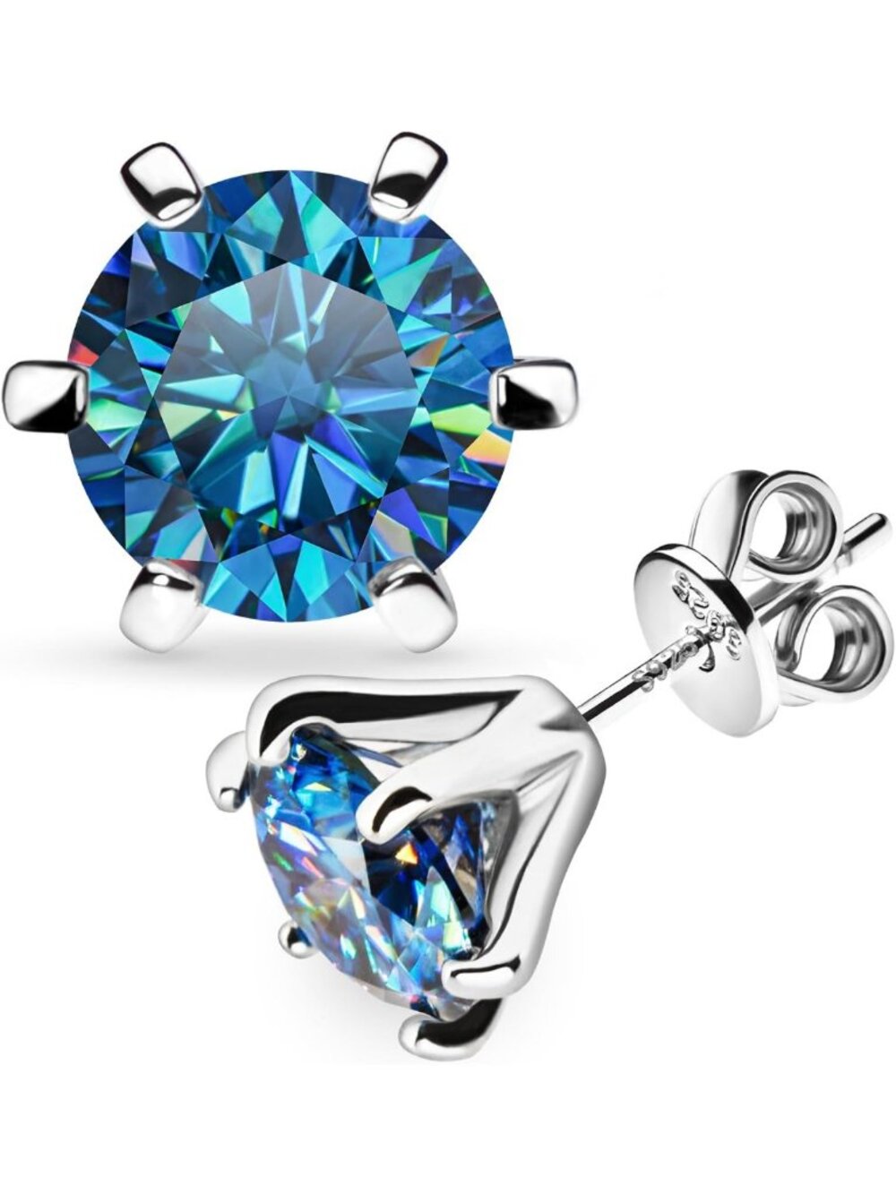 2.0ct Moissanite Round Cut Stud Earrings, 18K White Gold Plated, Unisex Jewelry